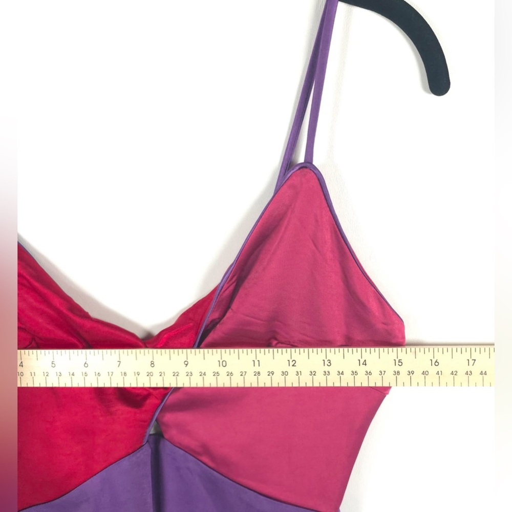 NWT Lulus Chic Combo Purple Color Block Satin Twist-Front Midi Dress D2936 Sz XS - Picture 7 of 14